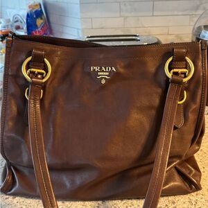Prada Dark Brown Leather Shoulder Bag